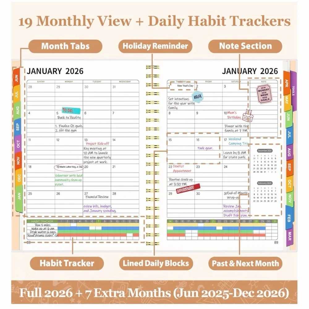 New 2025-2026 Spiral Planner with Tabs